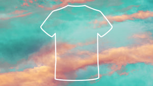 Dream collection. T-shirt prints with the aspirational elements in mind. An image of the open blue sky with a T-shirt overlay, creative, abundant and desirable.